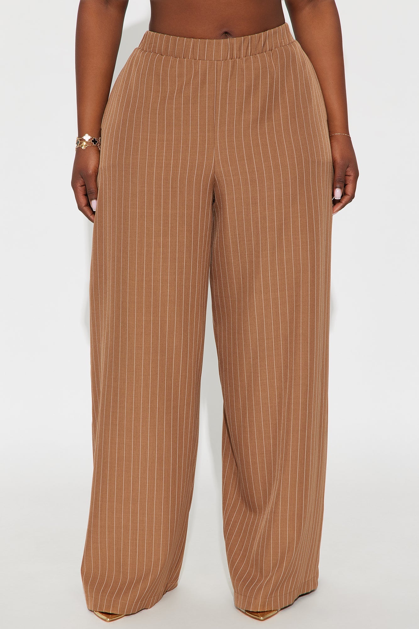 Easy To Wear Pinstripe Wide Leg Pant 32″ - Mocha