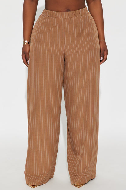 Easy To Wear Pinstripe Wide Leg Pant 32″ - Mocha