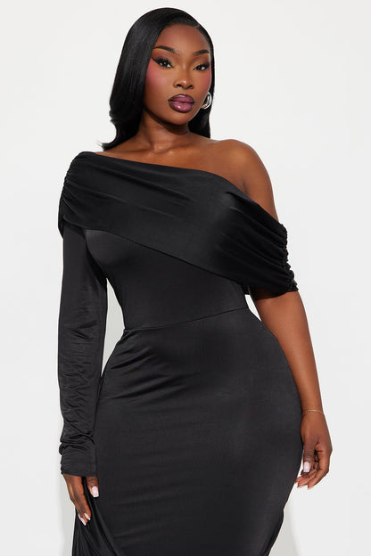 Worth The Wait Draped Maxi Dress - Black