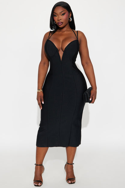 Nessa Corset Bandage Midi Dress - Black