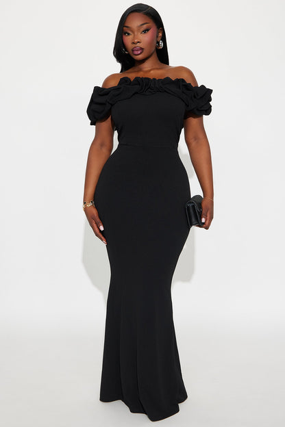 Clear Mind Ruffle Maxi Gown - Black