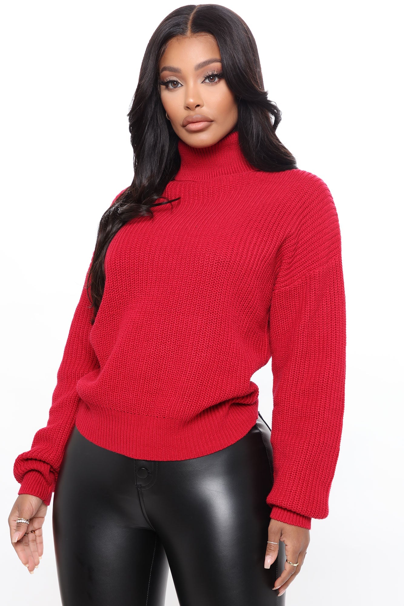 Roll With The Flow Turtleneck Sweater - Red