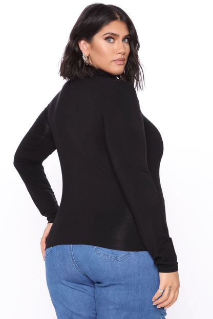 Pamela Turtle Neck Long Sleeve Top - Black