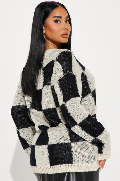Make Your Move Checkered Sweater - Taupe/combo