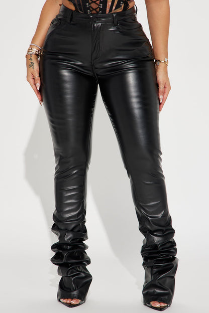 Just Like That Faux Leather Stacked Pant - Black