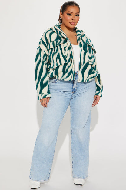 Mixed Feelings Faux Wool Jacket - Green/combo
