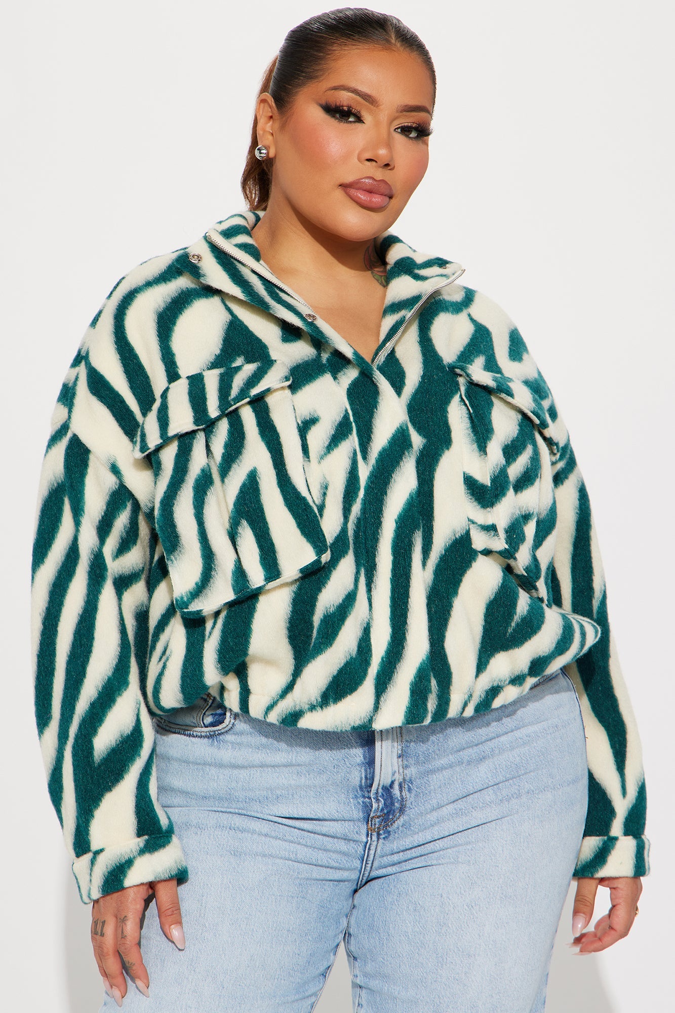 Mixed Feelings Faux Wool Jacket - Green/combo