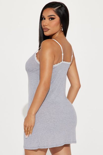 Getting Sleepy Ribbed Sleep Gown - Heather Grey