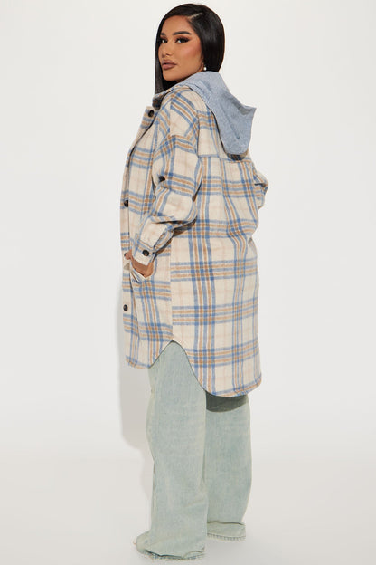 Veronica Hooded Plaid Shacket - Blue/combo
