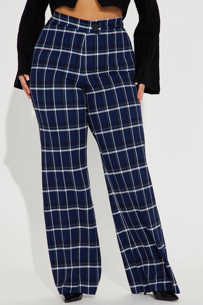 Call It Even Wide Leg Plaid Dress Pant - Navy/combo