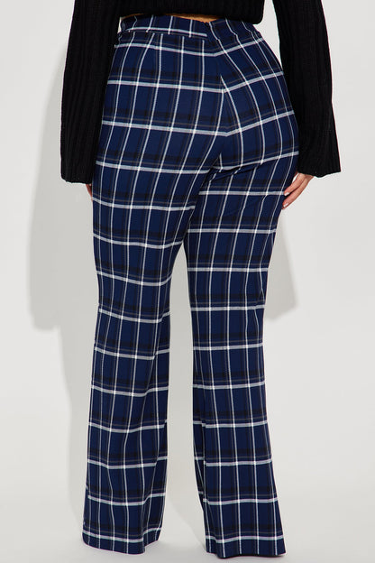 Call It Even Wide Leg Plaid Dress Pant - Navy/combo