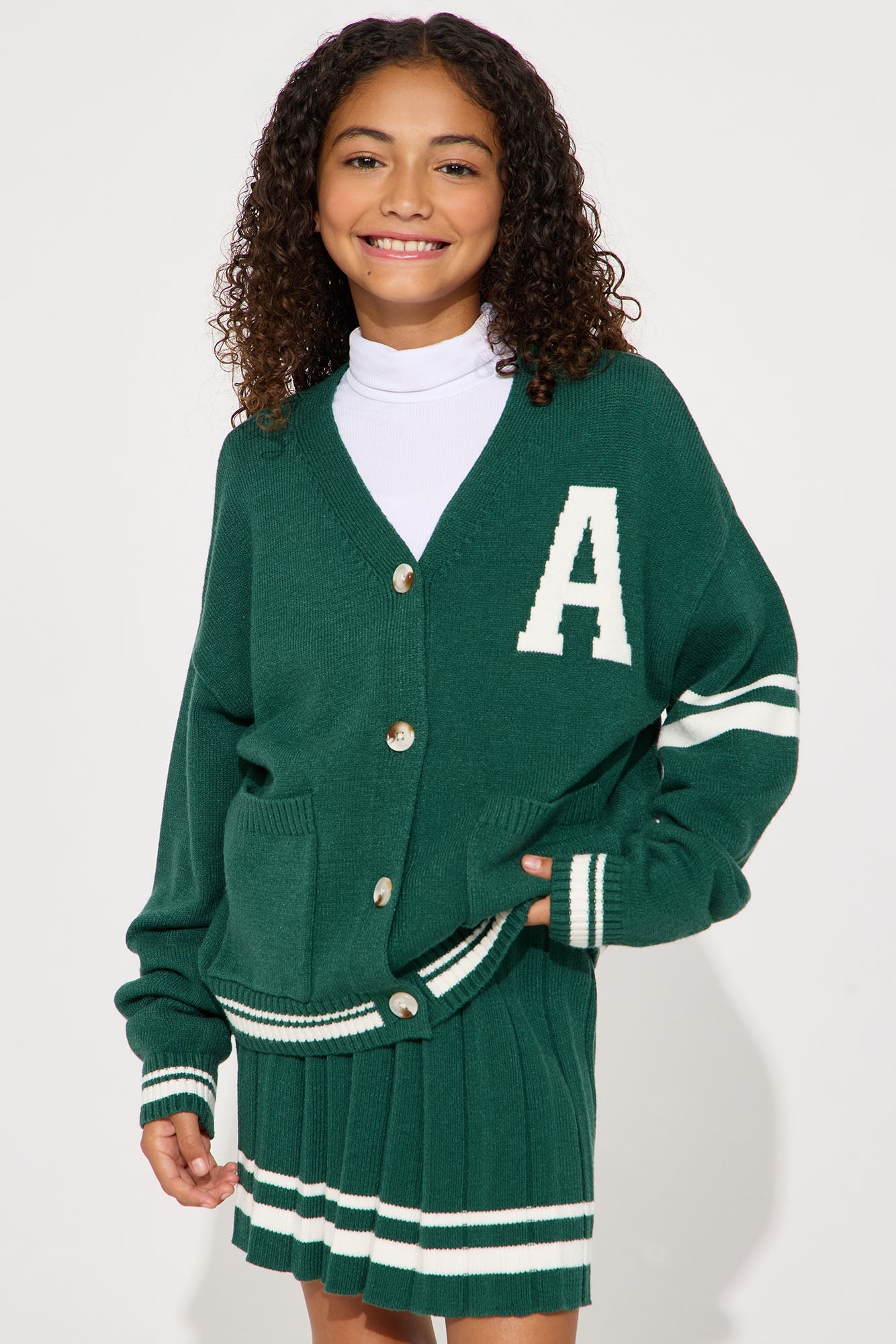 Mini Preppy Era Pleated Sweater Skirt Set - Hunter