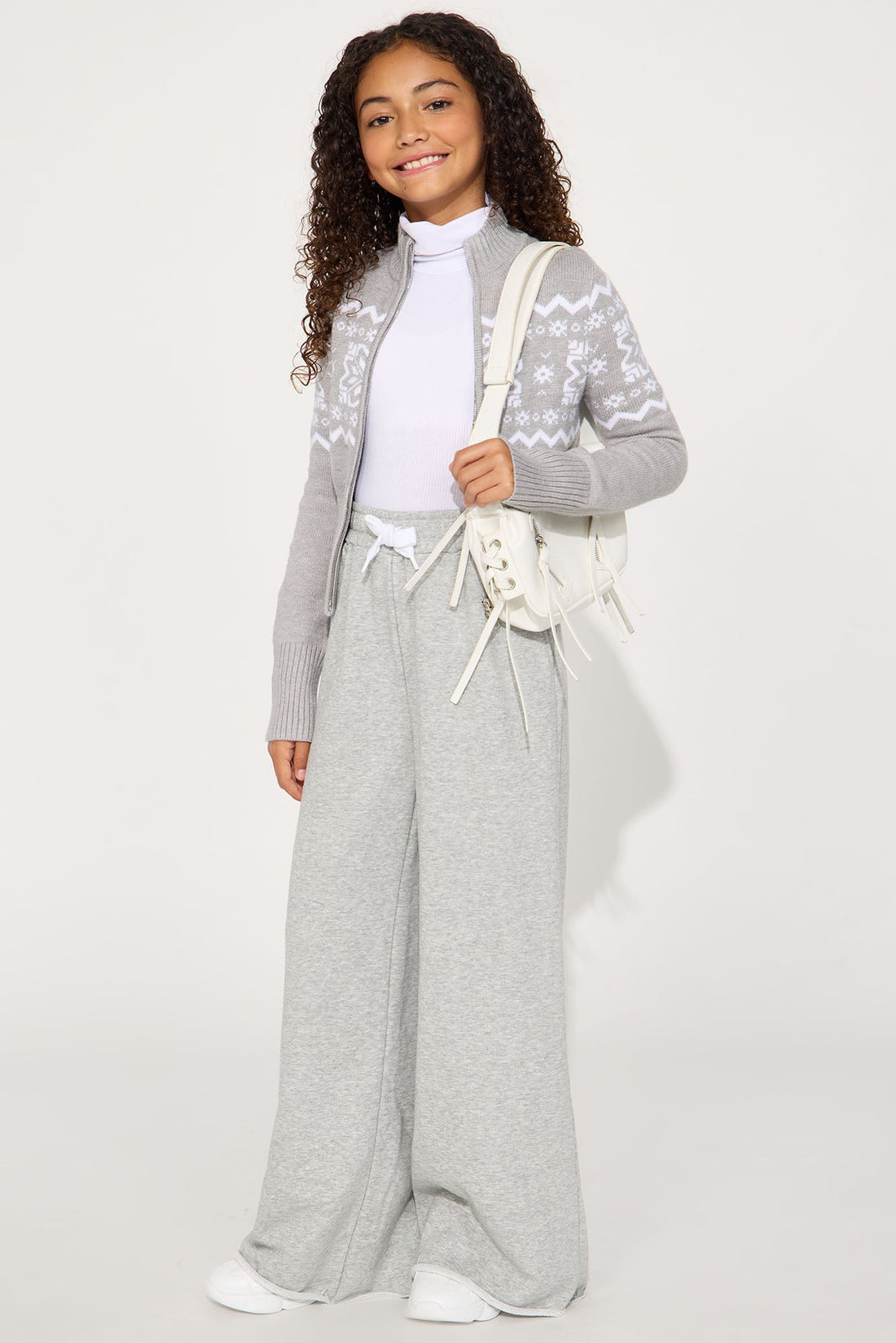 Mini Snowie Fair Isle Front Zip Sweater - Grey/combo