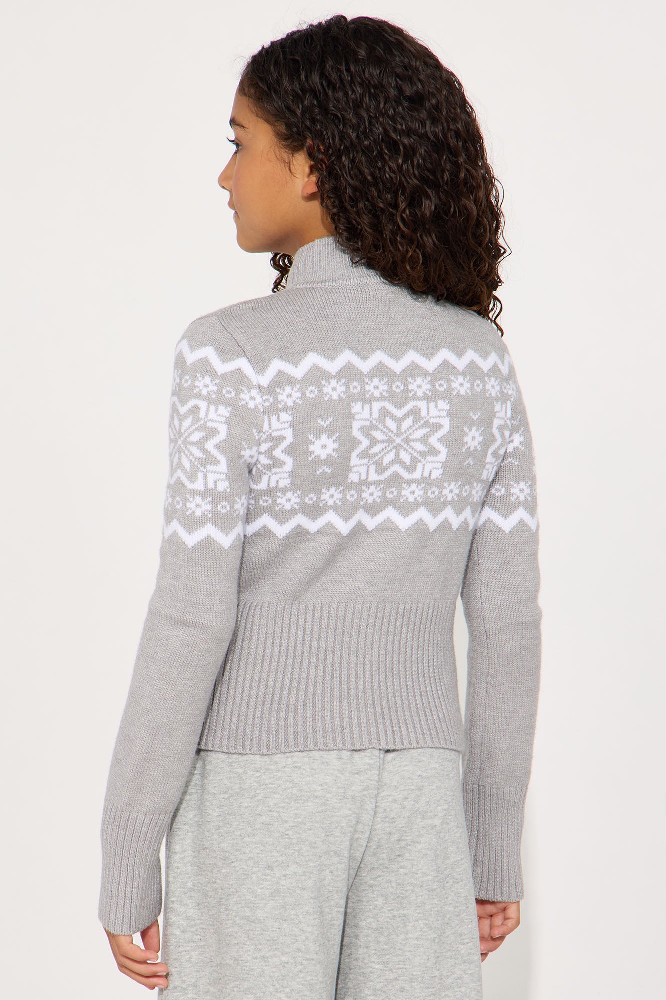 Mini Snowie Fair Isle Front Zip Sweater - Grey/combo