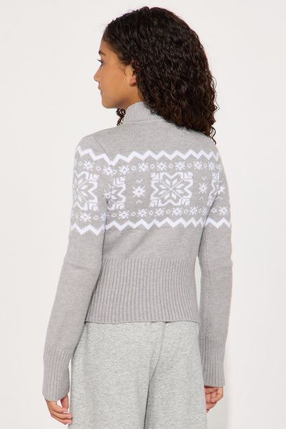 Mini Snowie Fair Isle Front Zip Sweater - Grey/combo