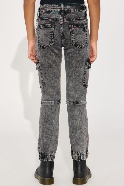 Mini Slide With Cargo Joggers - Black Wash