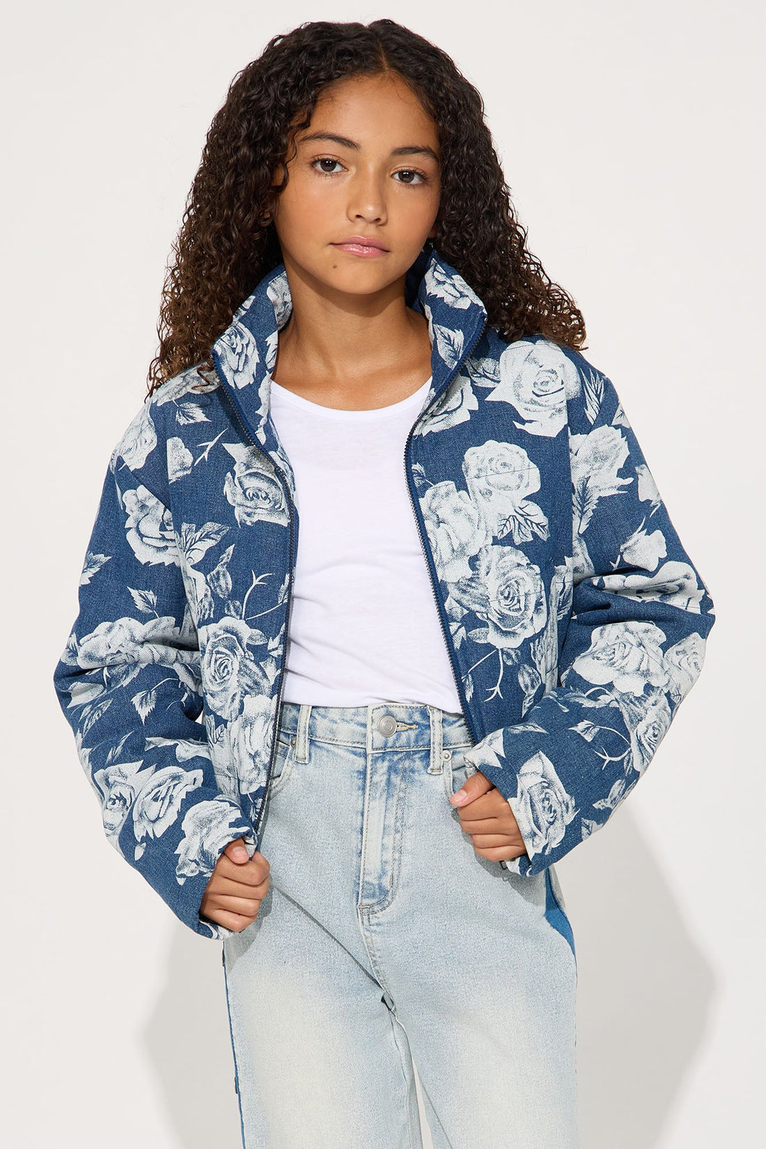 Mini Every Rose Denim Puffer Coat - Blue/combo