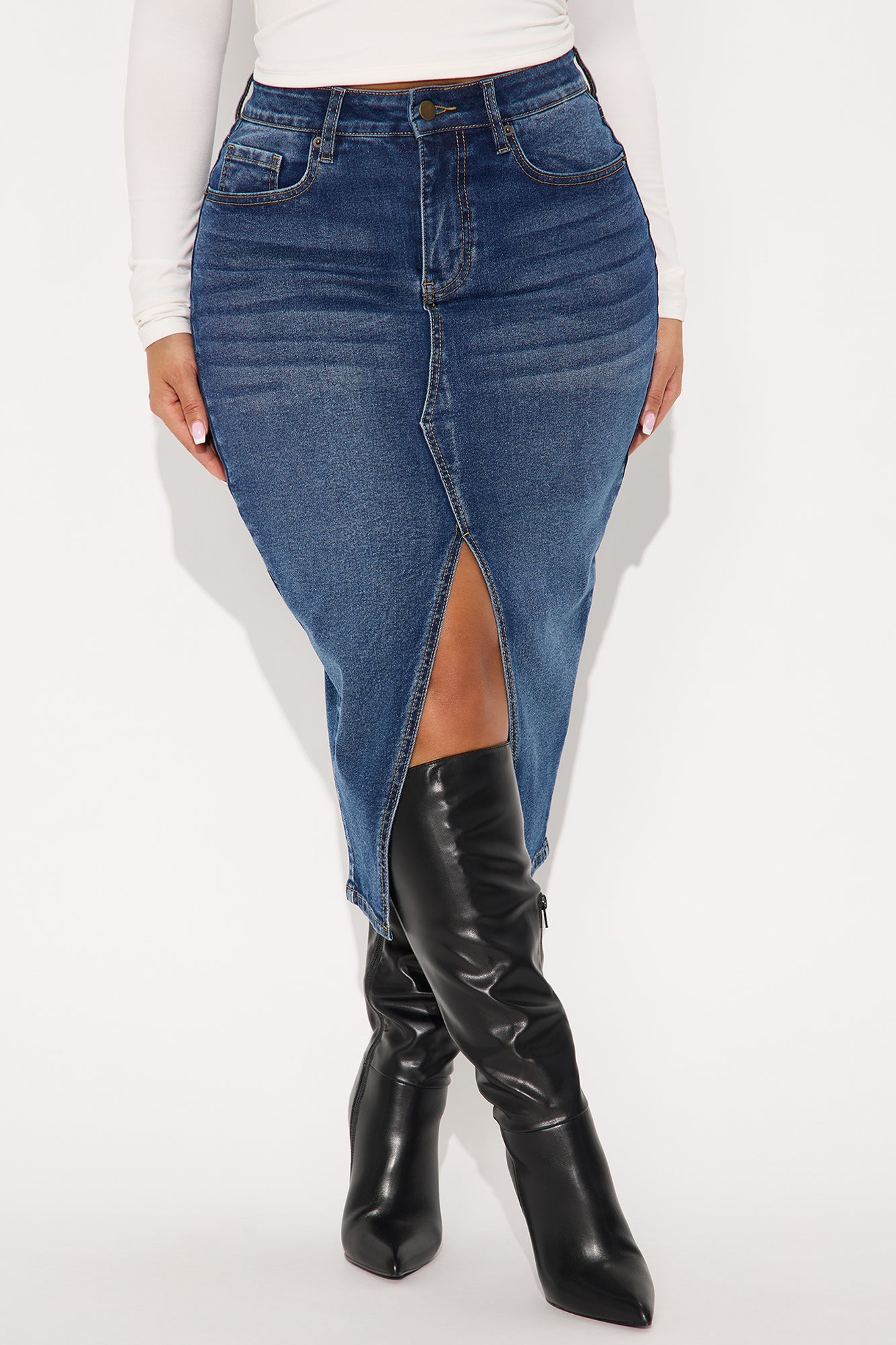 Anna Denim Midi Skirt - Dark Wash