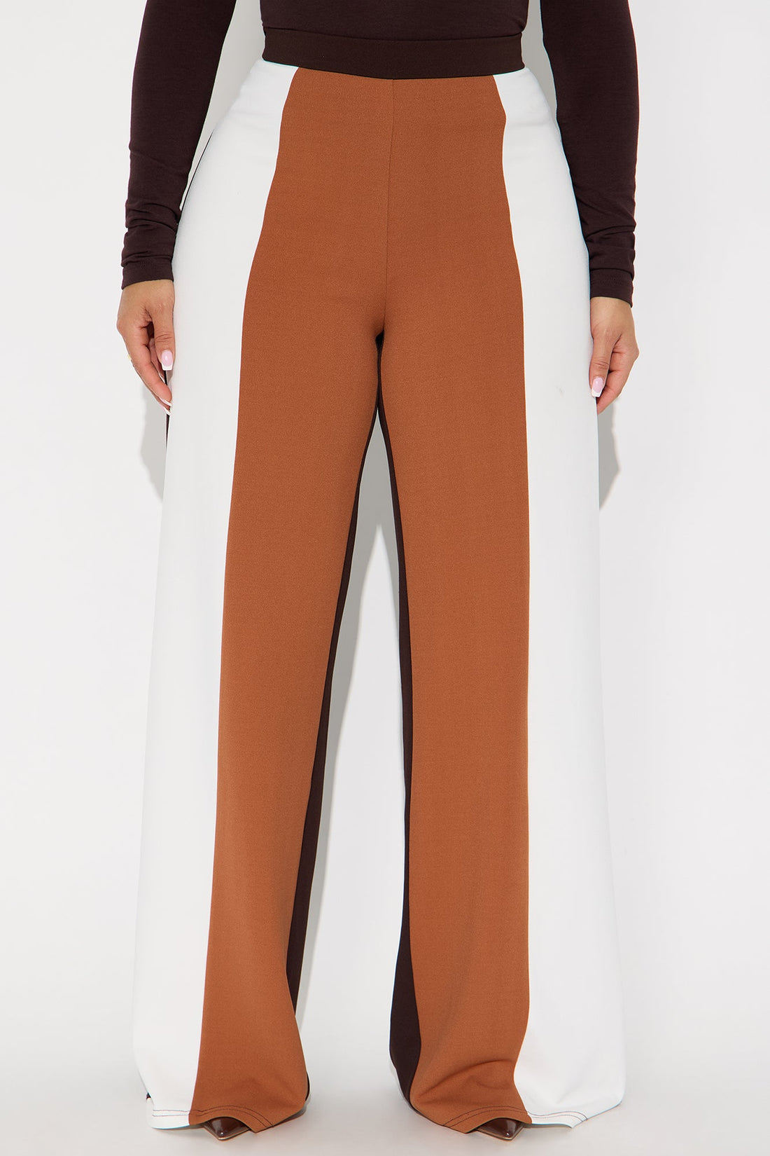 Nellie Colorblock Wide Leg Trouser Pant 33 - Brown/combo