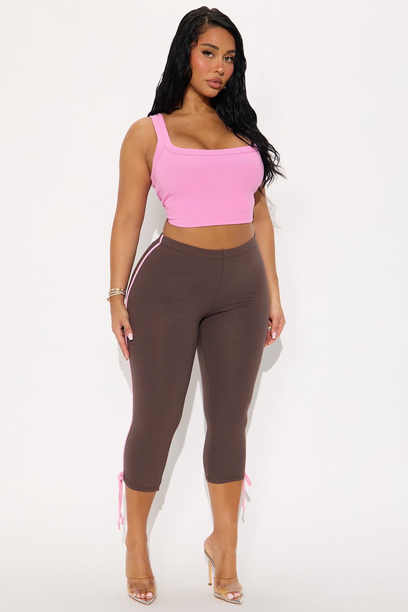 Lana Striped Capri Legging - Brown/combo