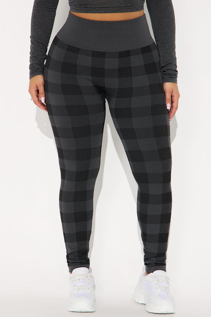 Cut The Noise Plaid Fleece Legging 28″ - Grey/combo