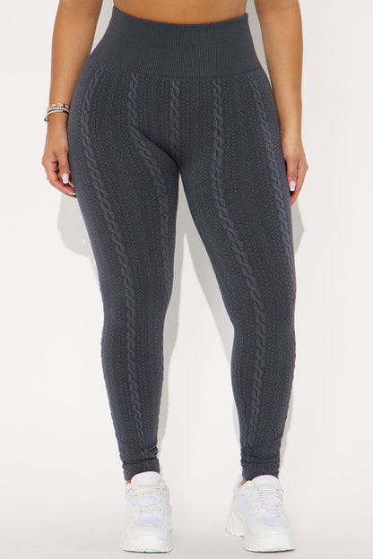 Cuddle Weather Cable Knit Fleece Legging 28″ - Charcoal