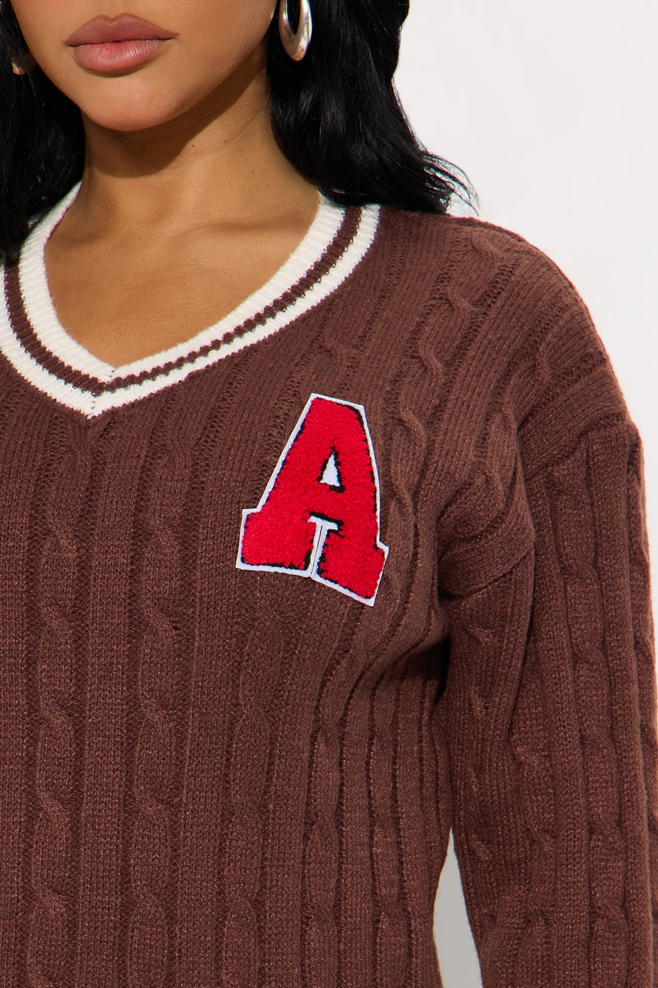 Varsity Edition Cable Knit Sweater - Brown/combo