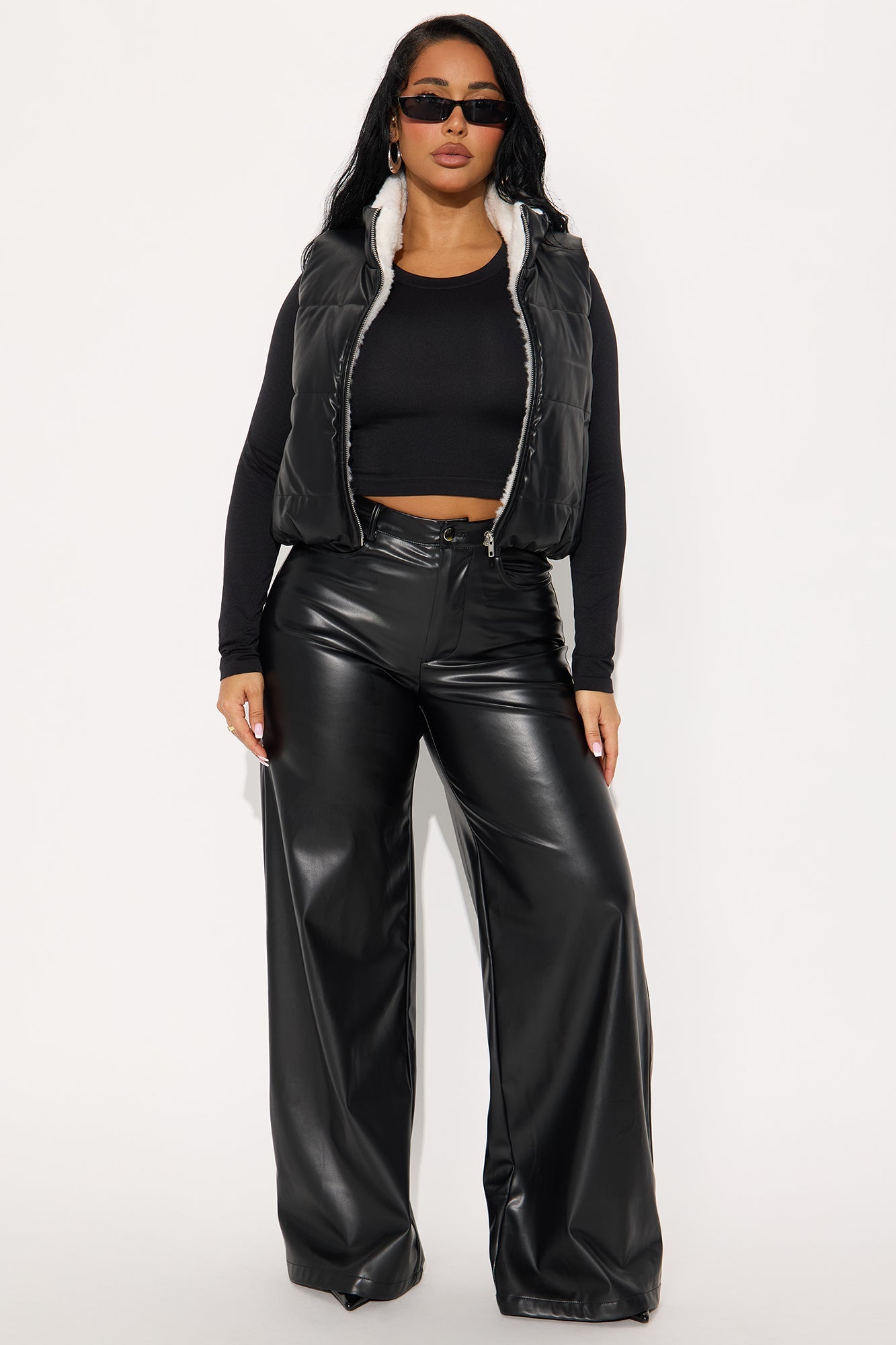 Dana Faux Leather Puffer Vest - Black