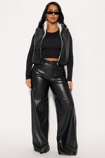 Dana Faux Leather Puffer Vest - Black