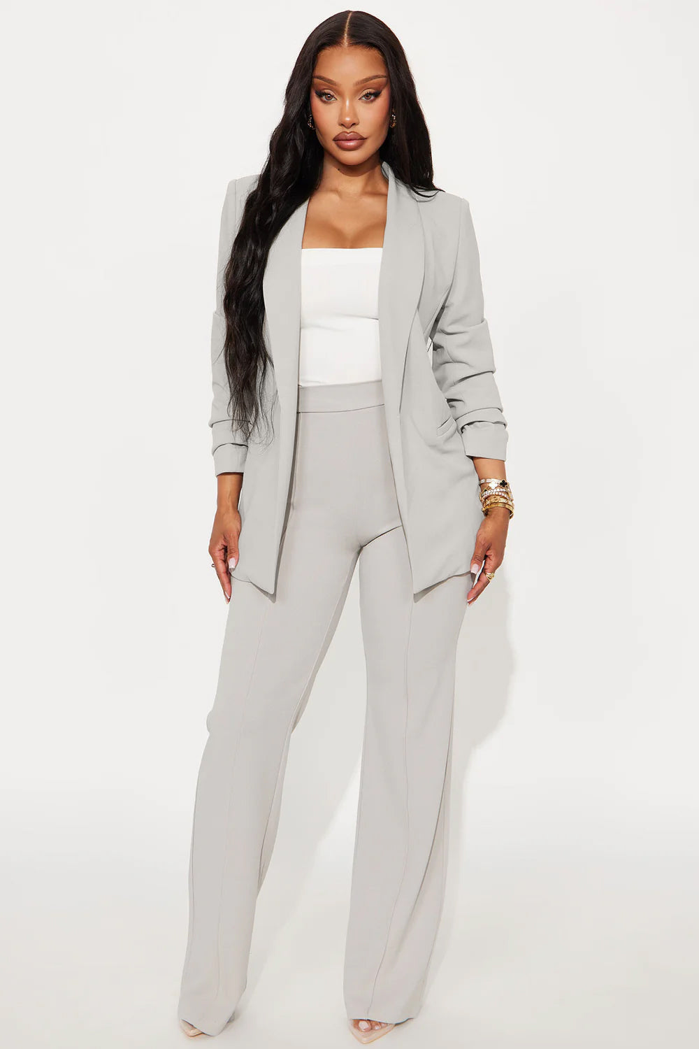 Victoria High Waisted Dress Pants - Light Grey