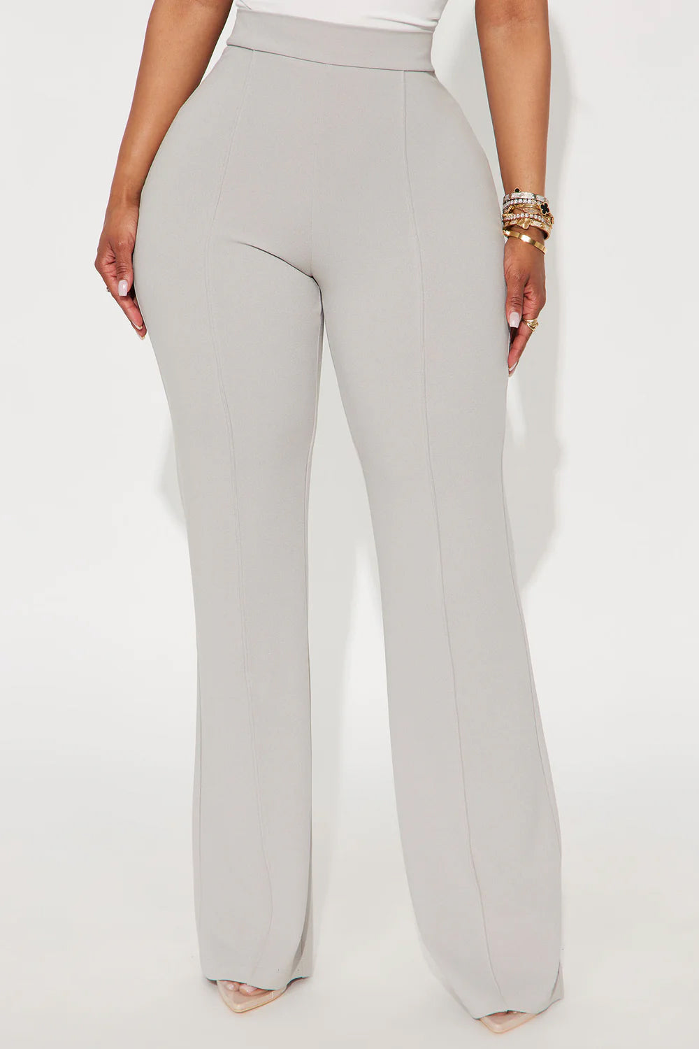 Victoria High Waisted Dress Pants - Light Grey