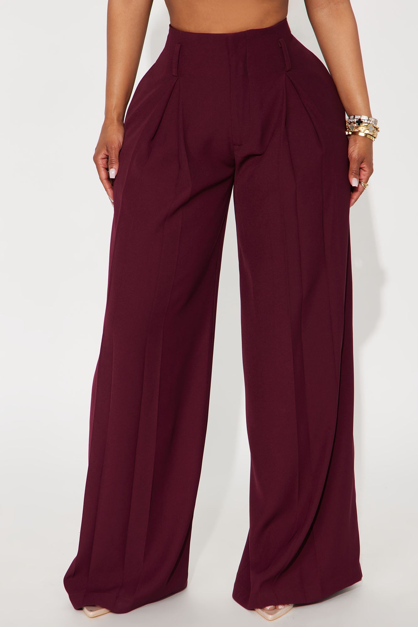 End Of Time Wide Leg Belted Trousers 33″ - Wine