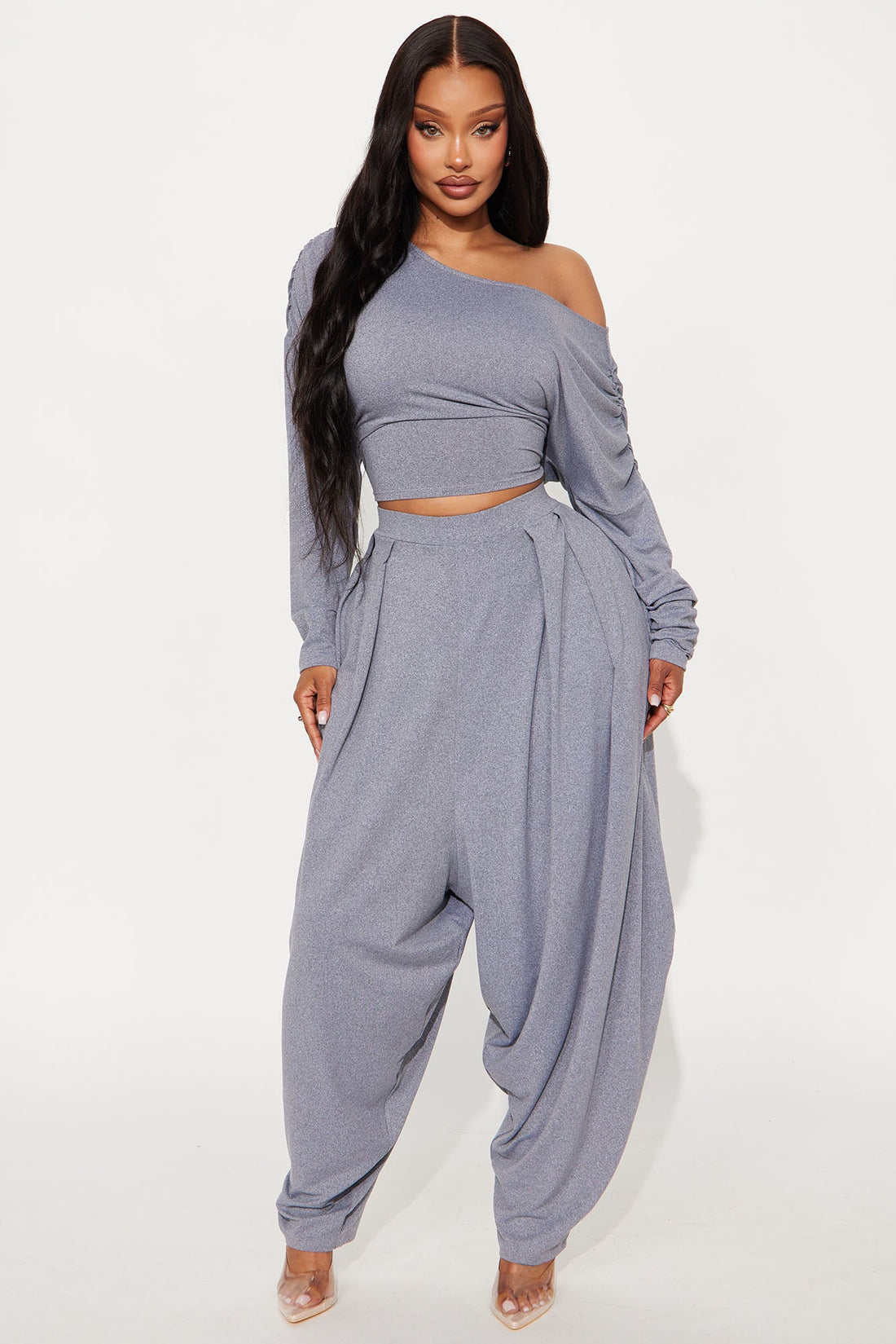 Cool Girl Balloon Pant Set - Heather Grey