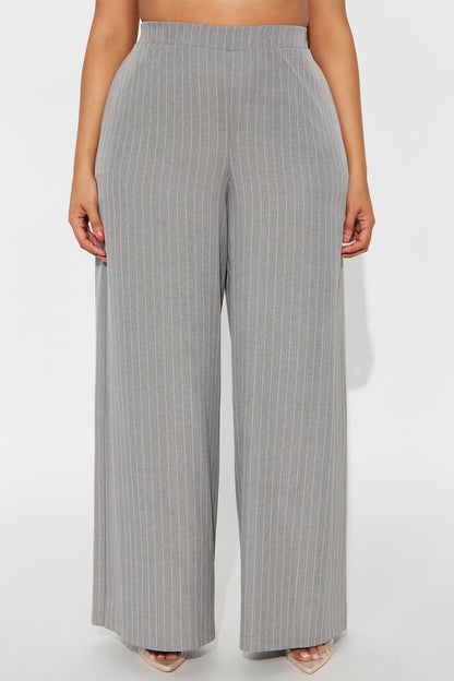 Easy To Wear Pinstripe Wide Leg Pant 32″ - Grey