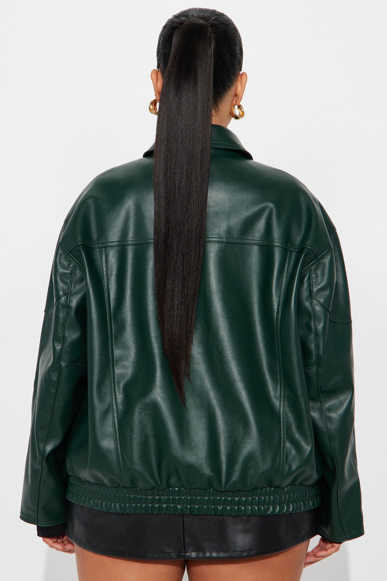 More To Come Faux Leather Bomber Jacket - Hunter