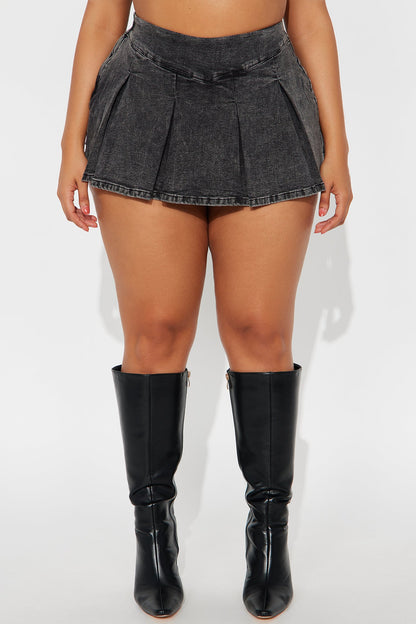 Told You So Denim Micro Mini Skort - Black Wash