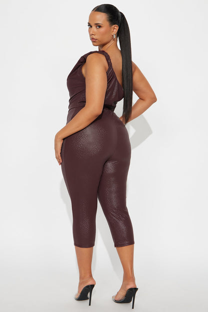 Lucid Lover Faux Leather Jumpsuit - Wine