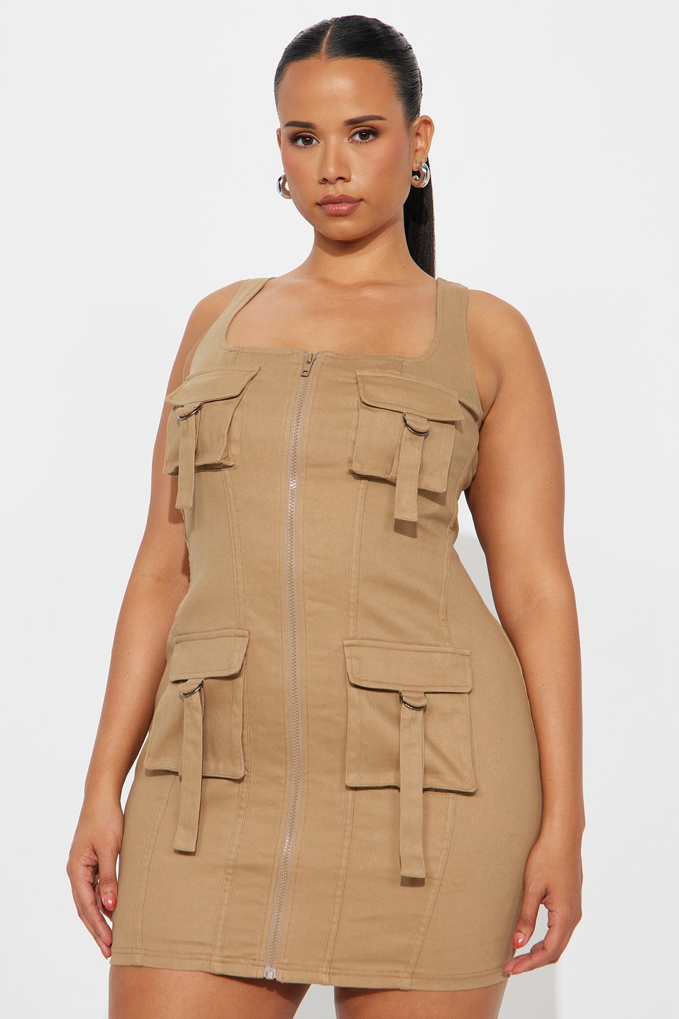 Cami Cargo Twill Stretch Mini Dress - Taupe