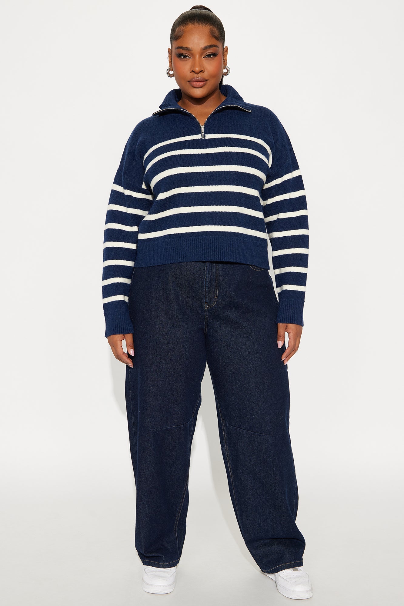Stripes And Lines Quarter Zip Sweater - Navy/combo