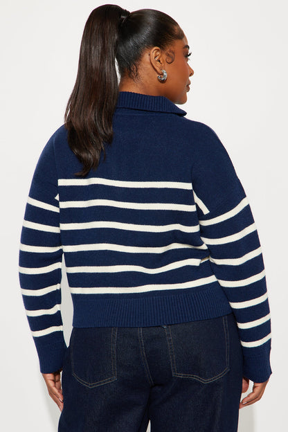 Stripes And Lines Quarter Zip Sweater - Navy/combo