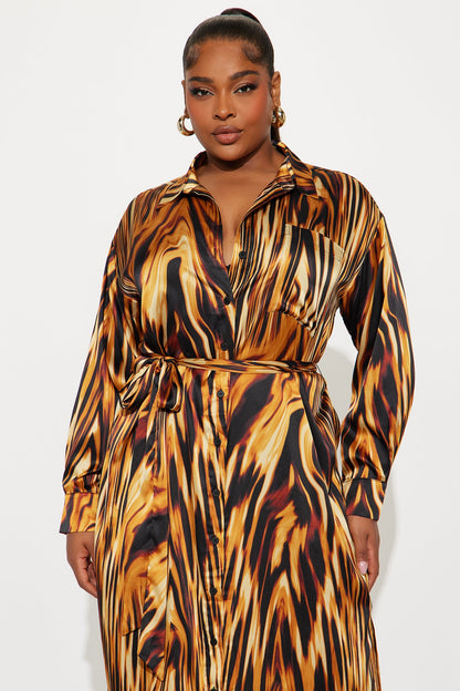 Swoon Club Satin Maxi Dress - Brown/combo