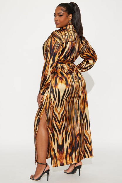 Swoon Club Satin Maxi Dress - Brown/combo