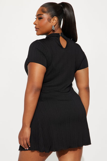 Mariana Mock Neck Mini Dress - Black