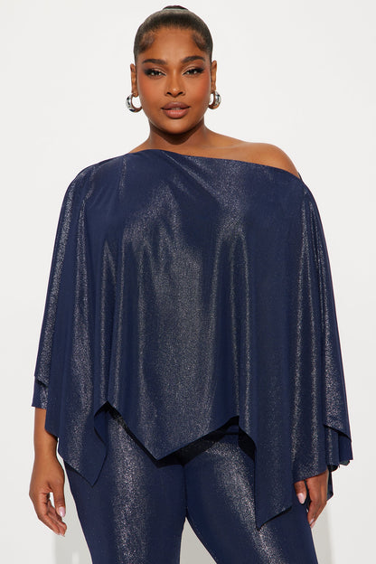 Paige Metallic Knit Draped Pant Set - Navy