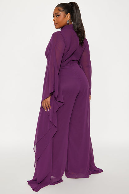 Rosalia Draped Wide Leg Jumpsuit - Plum