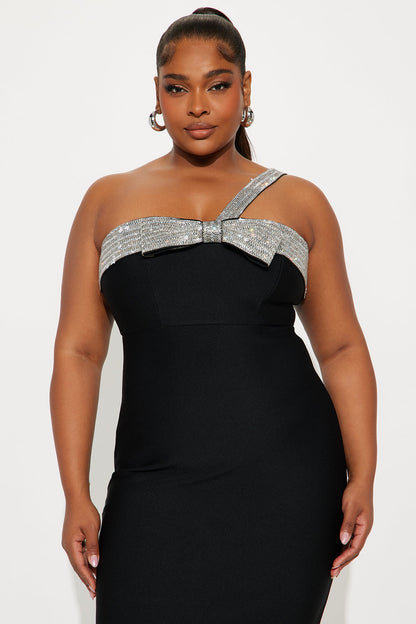 Drip Me In Diamonds Bow Bandage Midi Dress - Black