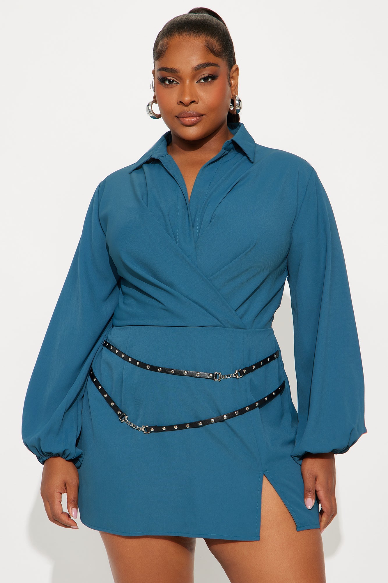 Fine &amp; Dandy Belted Mini Dress - Teal