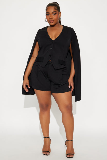 Classy Babe Draped Romper - Black