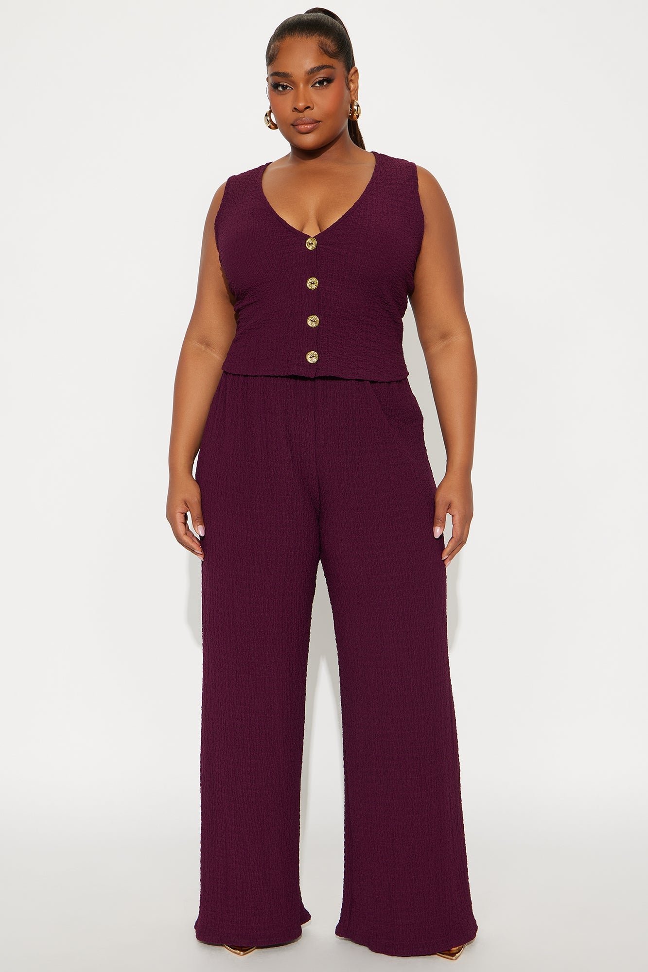 Cecilia Textured Vest Pant Set - Plum