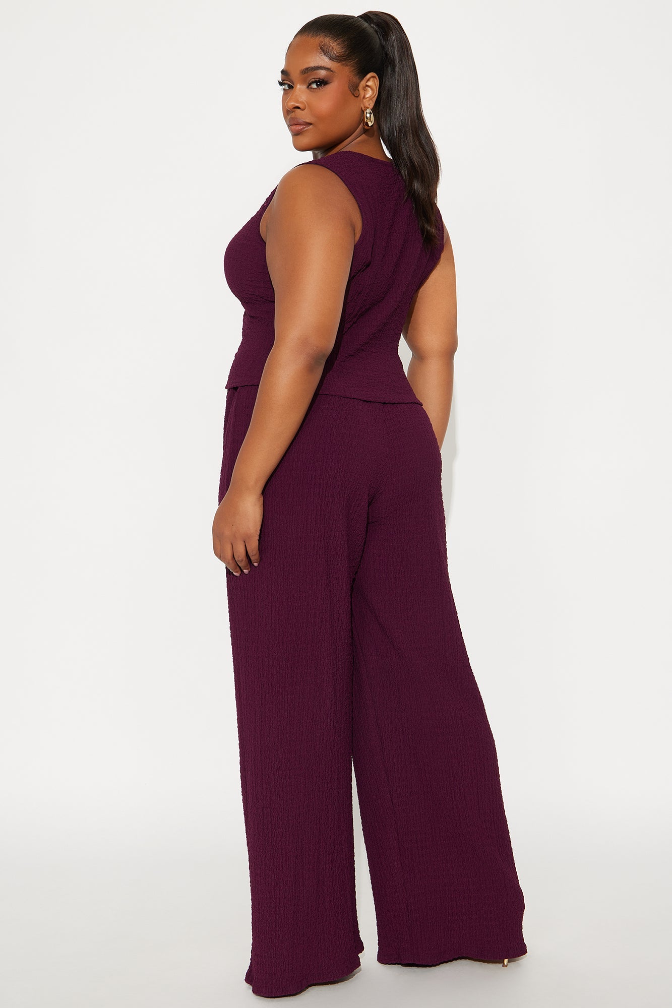 Cecilia Textured Vest Pant Set - Plum